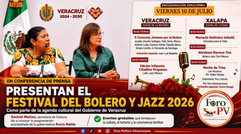 🎶🌹 Veracruz se llena de música con el Festival del Bolero y Jazz 2026; presentan cartelera cultural